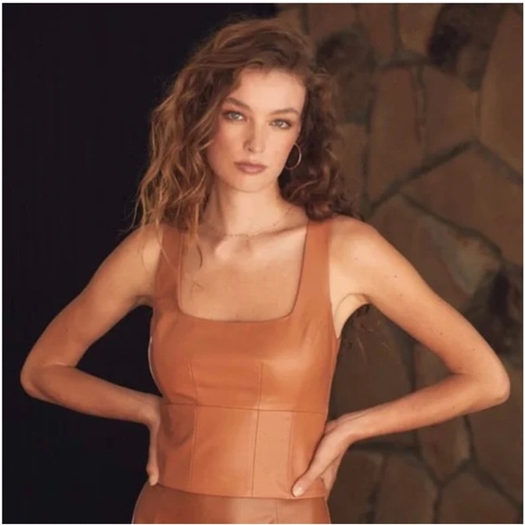 Lulus Brown Vegan Leather corset Tank Top- like new - Picture 2 of 10